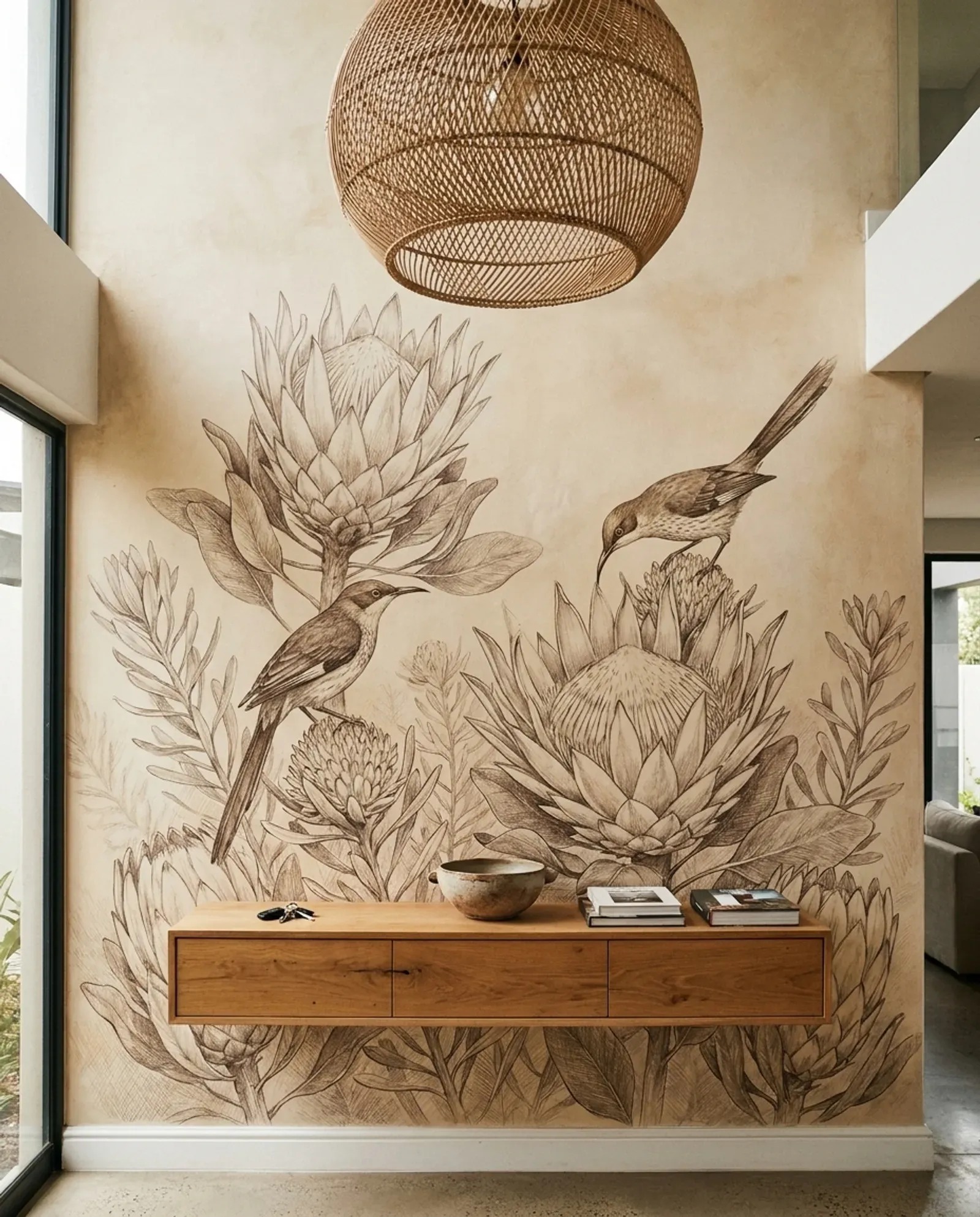 Sugarbirds and Protea