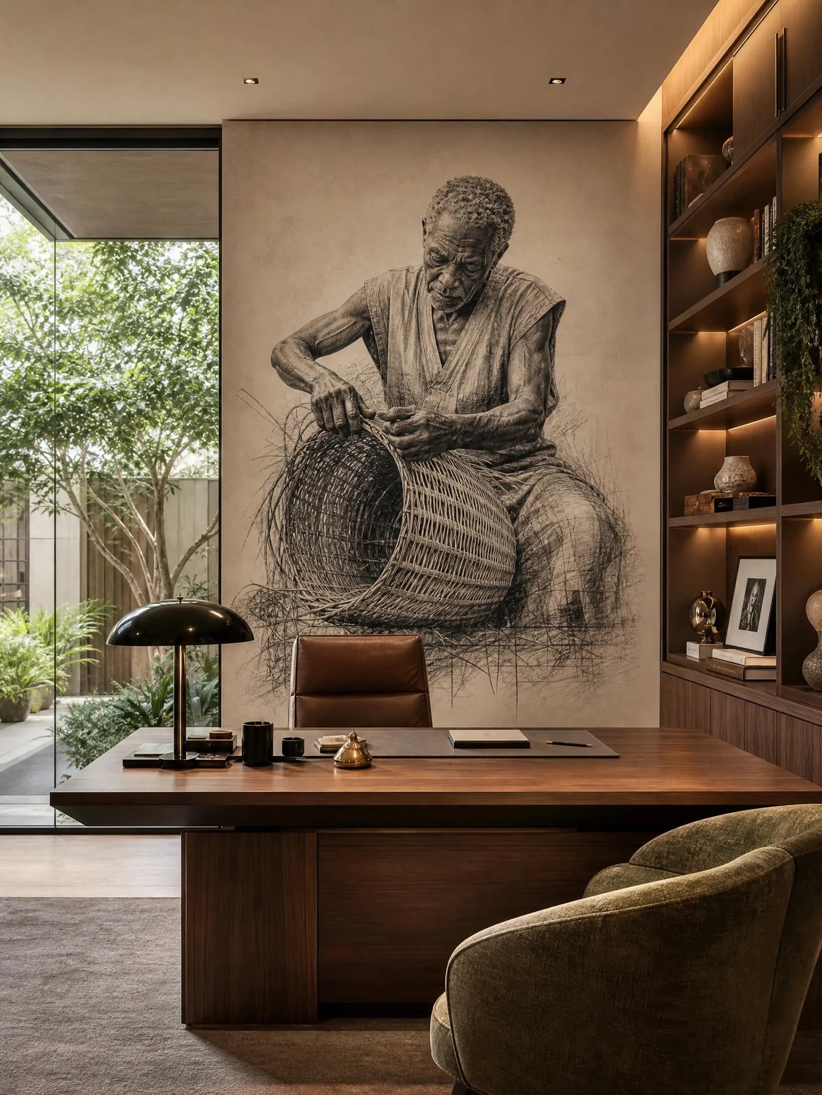 Woman Weaving Basket